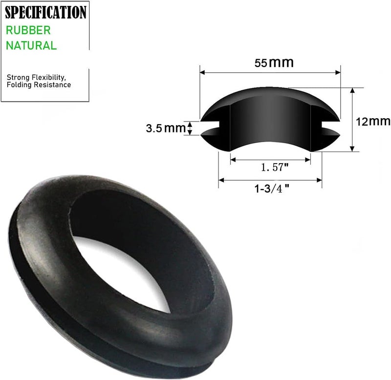 EASYEAH Store 1-3/4 Inch Rubber Grommets for Wiring, 1-9/16 in ID Firewall Grommet Automotive, Eyelet Ring Gasket Hole Grommets for Metal Electric Box, Wires Cables Hoses Cords Protection, 6 Pcs, 40x45 mm - Image 2